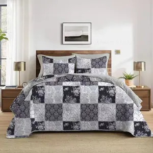100% Polyester Patchwork Pattern 3pcs Bedspread Set Printed Quilt for Queen/King Size