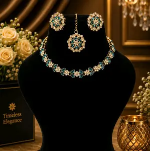 Classy 3-Piece Shadow Stone Jewelry Set, Including Stud Earrings and Tikka