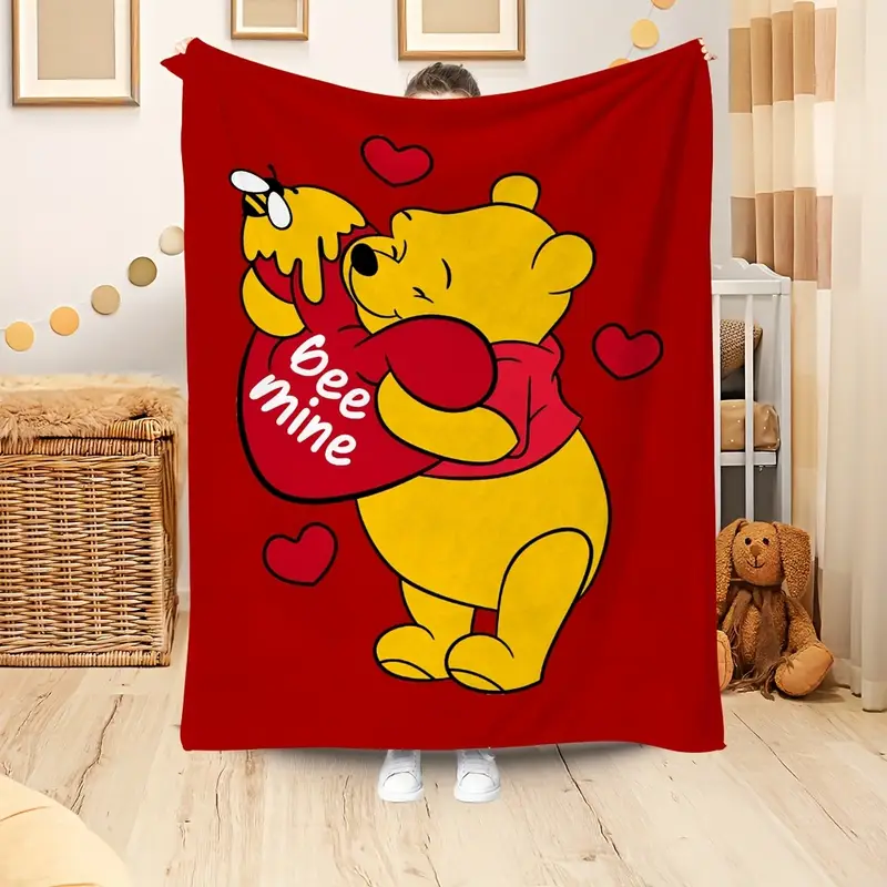 DISNEY CLASSIC Winnie the Pooh & Tigger Flannel Throw Blanket - Ultra-Soft Lightweight All-Season Red with Hearts Design, Cozy Blanket for Bed, Sofa,
