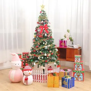 6ft Artificial Christmas Tree with LED Energy-Saving Lights, 195 Pendants, Tree Skirts, and Guardrails for Indoor Holiday Decor, Green