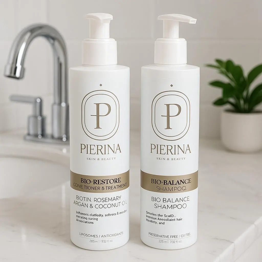Pierina BioHair Deluxe 2-Piece Haircare Regimen Set - Biotin Rosemary Nourishing Cleansing Shampoo, Garlic-Infused Anti-Hair Loss Conditioner for Color-Treated, Damaged Hair, Gentle, Sulfate-Free, Paraben-Free, UV-Protective Daily Use