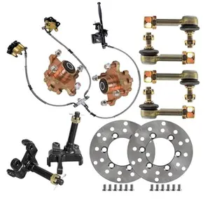 4 Stud Go Kart Front Wheel Hubs Steering Knuckle Spindles Twin Brake Master Cylinder Caliper Assembly Disc Brake Rotor Tie Rod End Ball Joiner for ATV Golf Cart 4 Wheeler Buggy Drift Trike Moped Quad