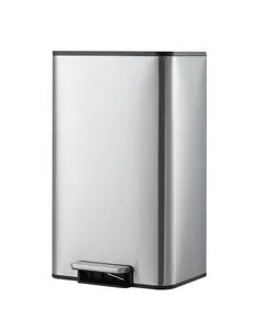 Garvee Stainless Steel Step Garbage Can with Quiet Soft-Close Lid, Foot Pedal & Removable Inner Bucket - Rectangular Trash Bin for Bathroom, Home, and Office Use