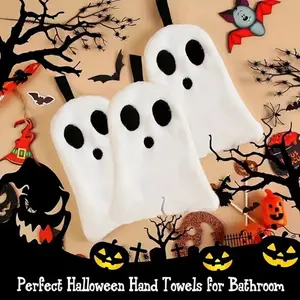 3pc Creative Ghost Hand Towels for Halloween, Soft and Absorbent Coral Fleece, Lightweight Soft Towel, Perfect for Home and Kitchen Gifts