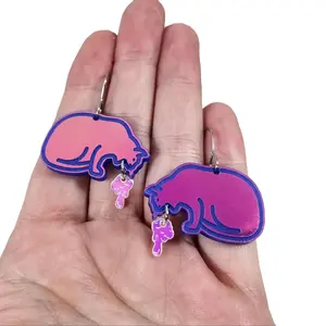 Funny Weird Iridescent Cat Vomiting Earrings - Whimsical Fun Laser Cut Acrylic Statement Earrings - Laser Engraved Christmas Gift for Her