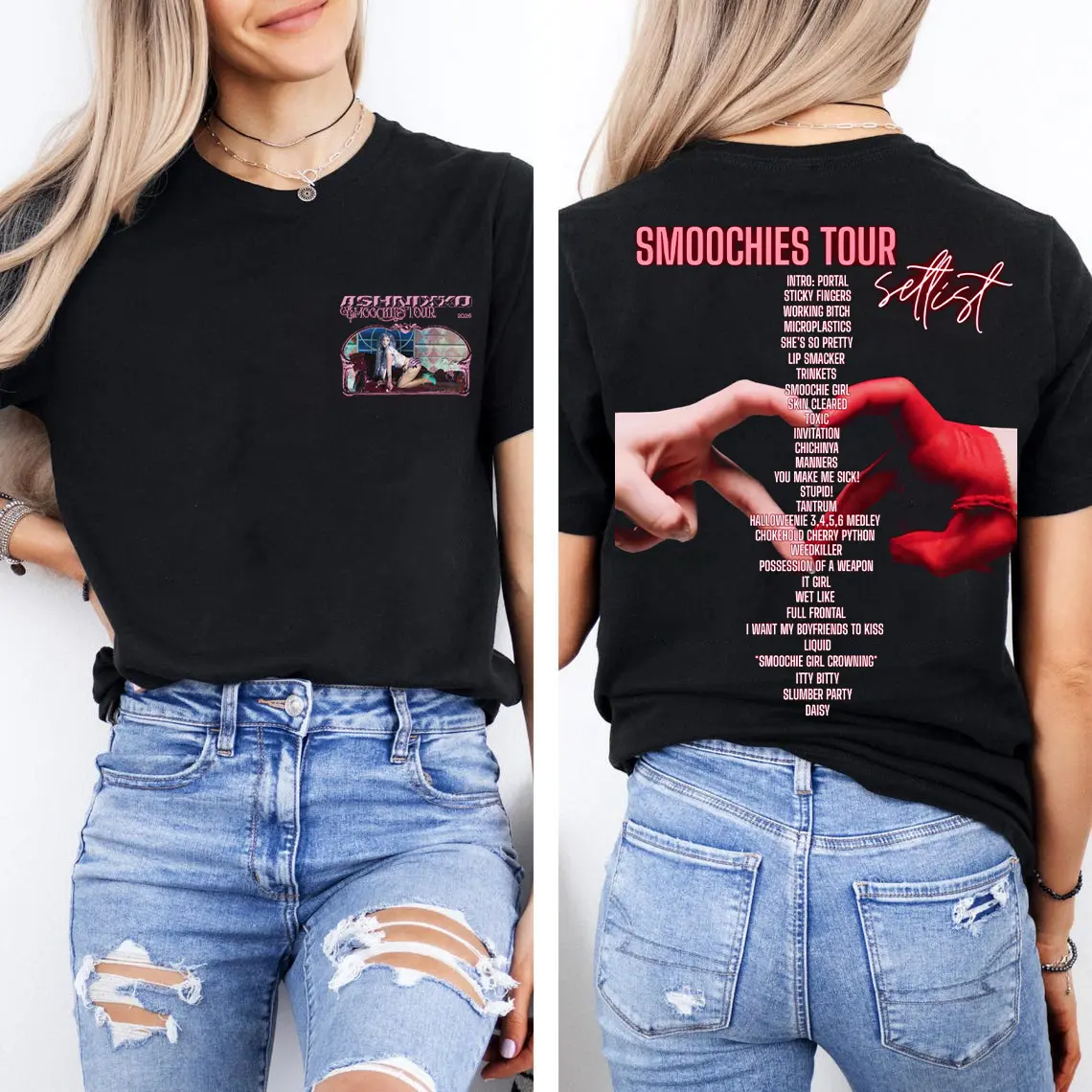Women's Ashnikko Graphic T-Shirt, Vintage Smoochies Era Print Short-Sleeve Cotton Crew Neck Streetwear Top, Shortsleeve, Casual, Fitted, Lady, Tshirt