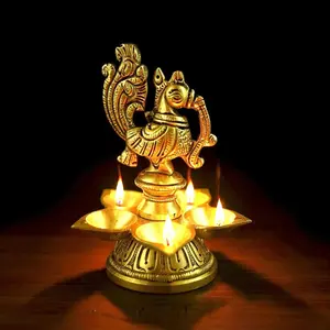 Sacred Peacock Diya with Elegant Brass Finish | Indian Diwali Pooja Lamp for Festive Decor and Gifts | Cherishable Wedding Present