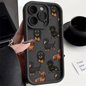 Phone Case Suitable for IPhone 11/12/13/14/15/16/17 Pro Promax Air Plus,Cute Cartoon Dachshund Pattern Shockproof Silicone TPU Bumper Drop Protective Cover