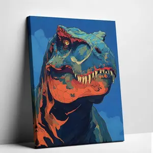 Bold T-Rex Dinosaur Canvas Wall Art Modern Pop Art Poster, High Quality Eco-Friendly Colorful Painting, Aluminum Framed or Frameless Poster for Boys Bedroom Gaming Room