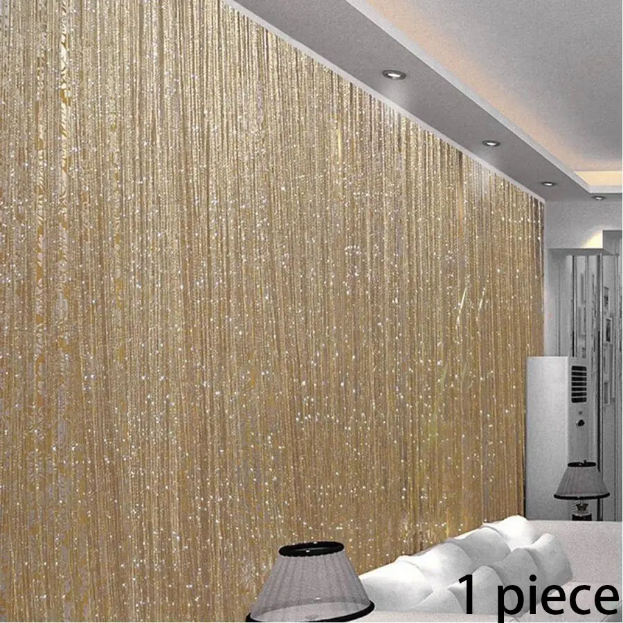 1pc Glitter Door Curtain, 1 Count Champagne Silver Silk Door Curtain, Sparkling Line Door Curtain, Home Decoration for Living Room Bedroom Hotel