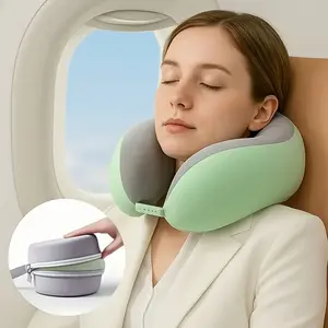 U-Shaped Neck Pillow with Storage Bag, Slow Rebound Headrest, Cover, Portable Travel Pillow, Office Airplane Companion