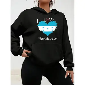 Chic Honduras Flag Pattern Hoodie for Women Soft Knit Polyester Casual Hooded Sweatshirt with Large Front Pocket Ideal for Fall and Winter