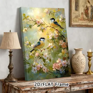 Spring Decorative Canvas Art Print, Framed Wall Art Featuring Beautiful Branches & Birds, Perfect for Home Living Room Bedroom Dining Office