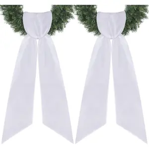 4.5" W x 56.3" L White Wreath Sash for Front Door, 2 Pack Plain Embroidered Wreath Accessories for Easter Weddings Farmhouses Christmas DIY Halloween Party Yard Wall Doorway Decor