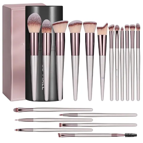 18-Piece Premium Synthetic Makeup Brush Set - Streak-Free Finish for Foundation, Powder, Concealer, Eyeshadow, Blush - Wash Before Use, with Black Storage Case