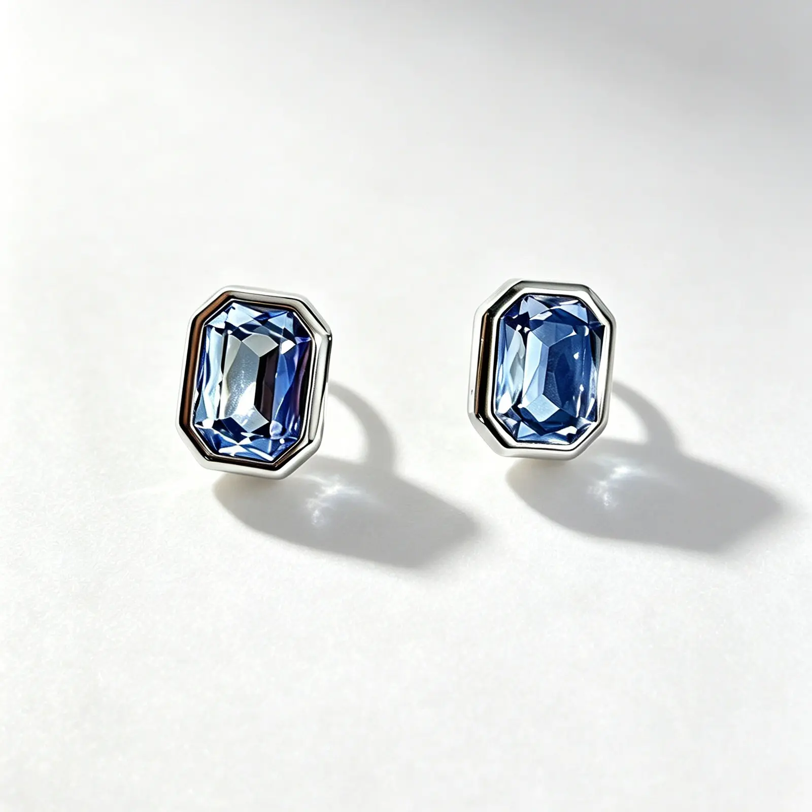 Rectangle Emerald Cut Cubic Zirconia Stud Earrings,  Bezel Set Big CZ Square Studs