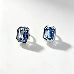 Rectangle Emerald Cut Cubic Zirconia Stud Earrings,  Bezel Set Big CZ Square Studs