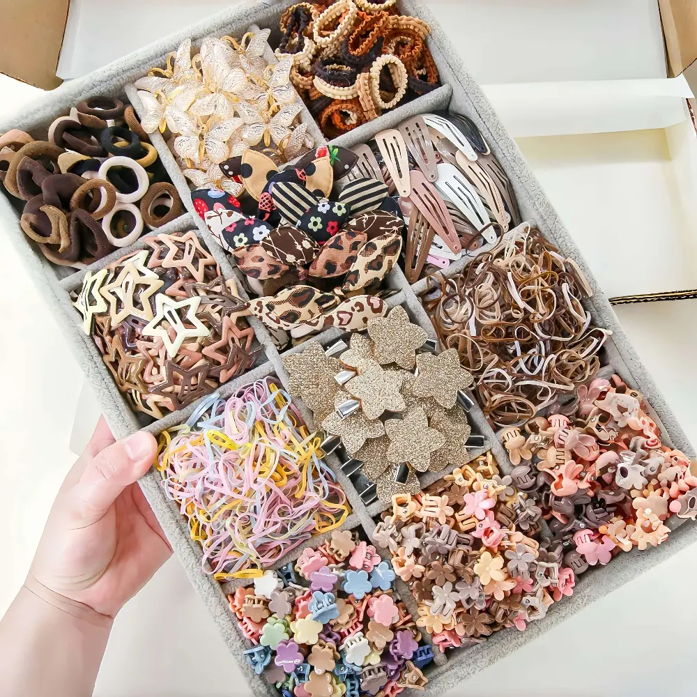 852 pieces of coffee brown bow and star-shaped hair accessory set, suitable for women. It includes a minimalist princess-style hair band, hair clip and claw clip combination. It is a daily-use hair accessory and also an excellent gift and collection optio