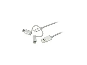 StarTech LTCUB1MGR USB Multi Charger Cable - 1m / 3 ft - USB to USB C / Micro USB / Lightning Cable - USB Charging Cable -  Braided - 1 pack