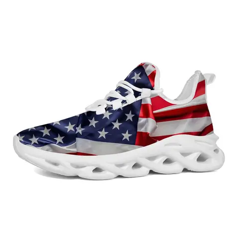 Breathable Unique American Flag Sneakers, Patriotic Print Sneakers for Daily Wear, Graffiti Art Style Comfortable Thick Sole Footwear for All Seasons, Fashionable Casual Sneakers, Sports Shoes, Sporty Low Top, Casual Sneakers