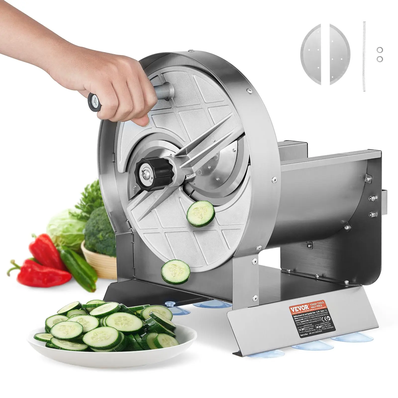 VEVOR Manual Precision Mandoline Slicer, Durable Stainless Steel Commercial Vegetable Fruit Cutter with Patented 0-0.5"/0-12mm Blade Adjustment, Wide Feed Chute, 2 Spare Blades, Father's Day Kitchen Utensil for Potato, Cucumber, Patented Blade Adjustment