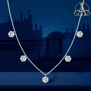 Aurelia Crest 2.5-5CT Tennis Moissanite Necklace Chain for Women 925 Sterling Silver 5mm 6.5 mm Bezel Diamond Necklaces Overlay Style Jewelry