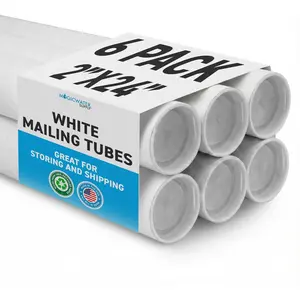 Mailing Tube 2 in x 24 in White - 6 Pack - for Shipping and Storage of Posters, Arts, Crafts, and Documents