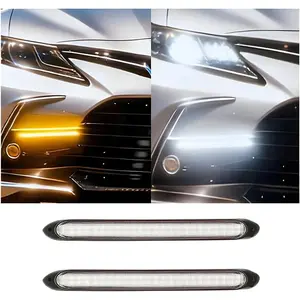 2 count  LED Light Strips, Flexible  9 Inch  Daytime Running Lights, Automotive Headlight Sequential Flowing Turn Signal Lamp Accessories, Universal Fit (Tri-color)