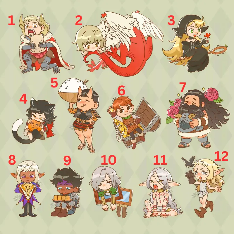 DunMesh Acrylic Charms, DunMesh Keychain, falin, laios, marcille, chilchuck, senshi, mithrun, izutsumi, thistle, dunmesh, dungeon