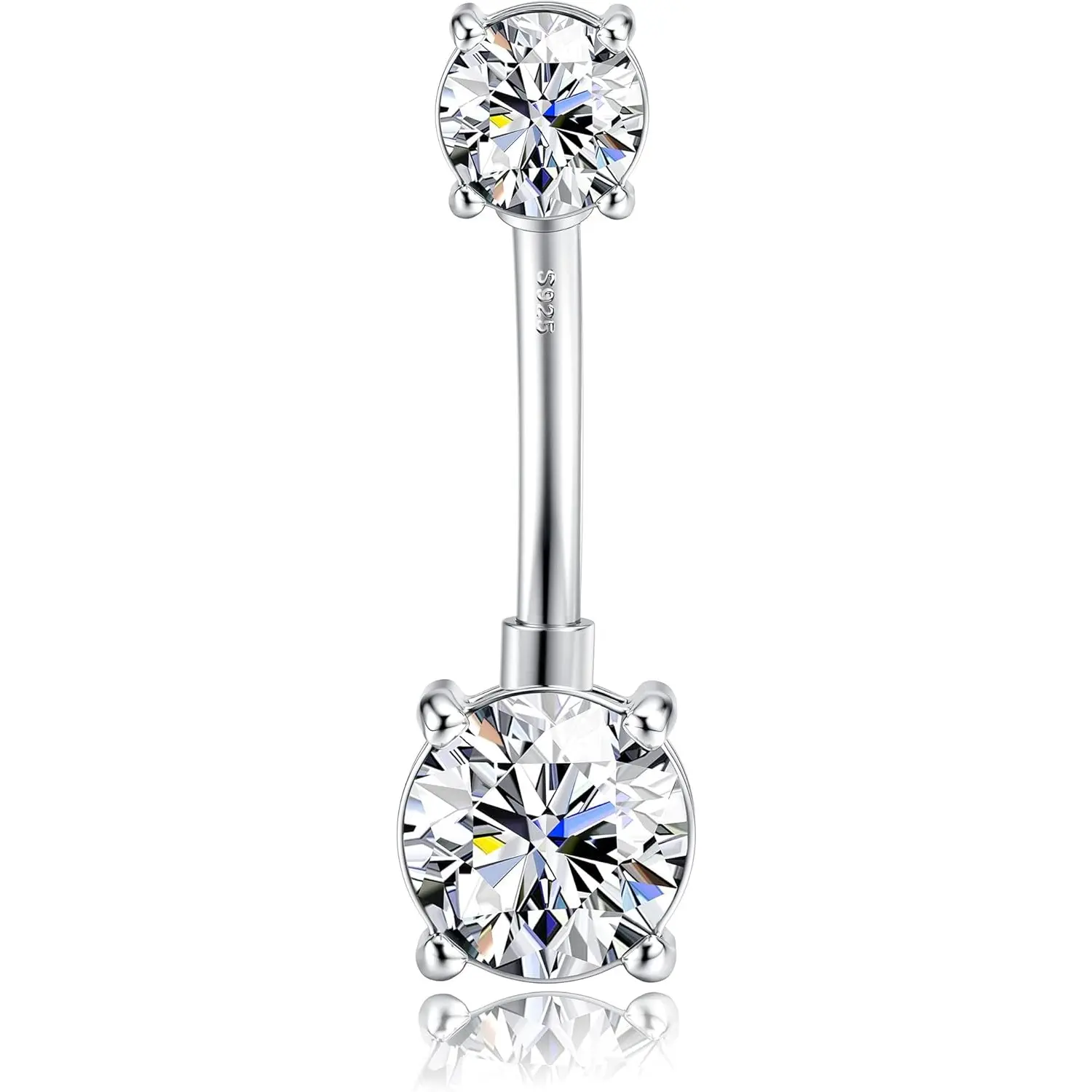 ZELORES Women's 14G Belly Button Ring - 12mm Long Bar with Opal CZ Rhinestones, Casual Wear Body Piercing Jewelry, Umbilical Cord Jewelry
