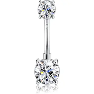 ZELORES Women's 14G Belly Button Ring - 12mm Long Bar with Opal CZ Rhinestones, Casual Wear Umbilical Cord Body Piercing Jewelry for Women, Umbilical Cord Jewelry