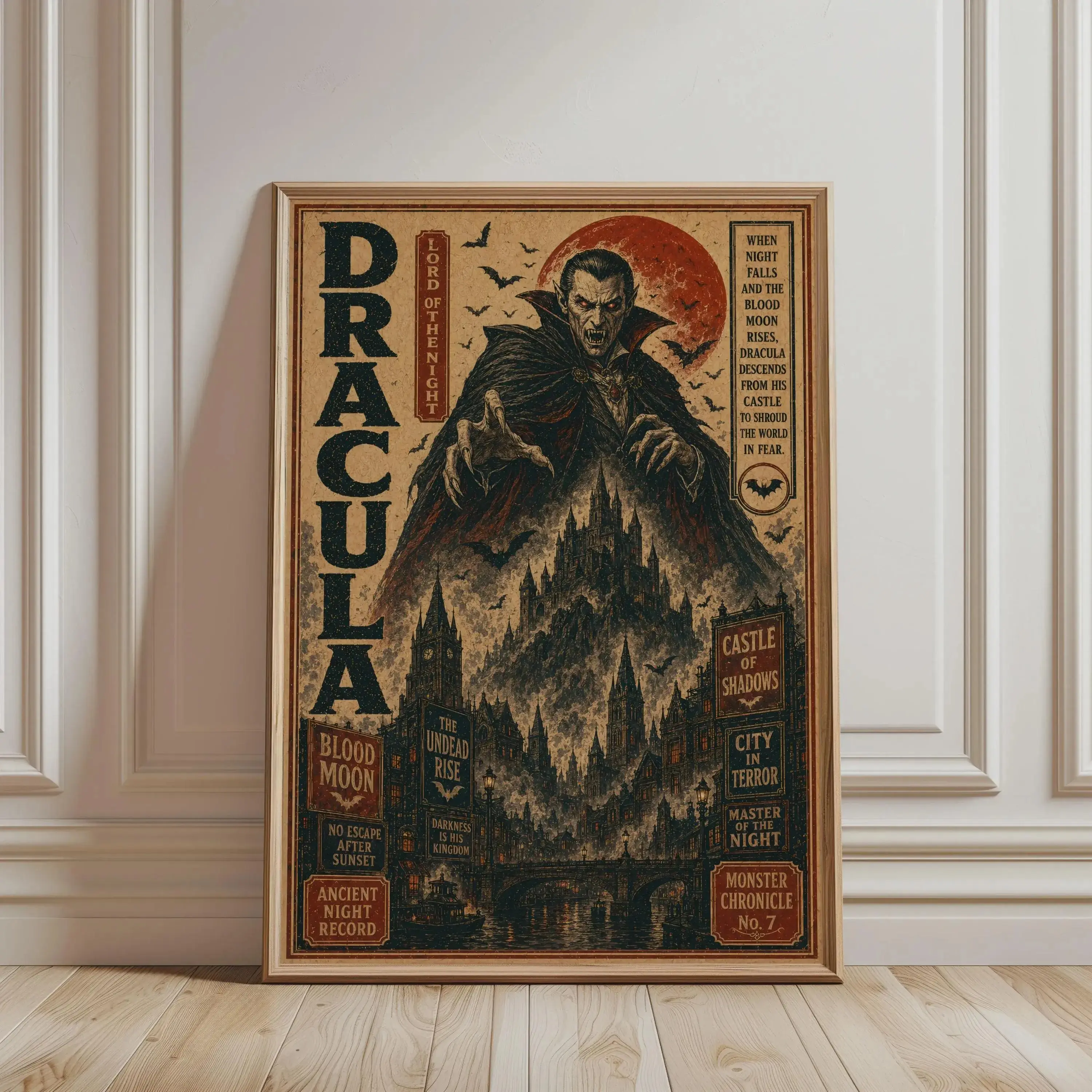 Dracula Wall Art Vintage Halloween Art Print Gothic Vampire Monster Art Retro Horror Poster for Dark, Premium Poster, Home Decor Idea, Room Decoration, Wall Art Decor