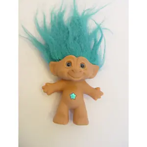 Ace Novelty Aqua Haired Star Shaped Treasure Jewel Troll Doll 3" Tall