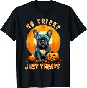 No Tricks Just Treats French Bulldog Halloween Frenchie T-Shirt - Dongshengwu Shop 69B0CFS99F2N