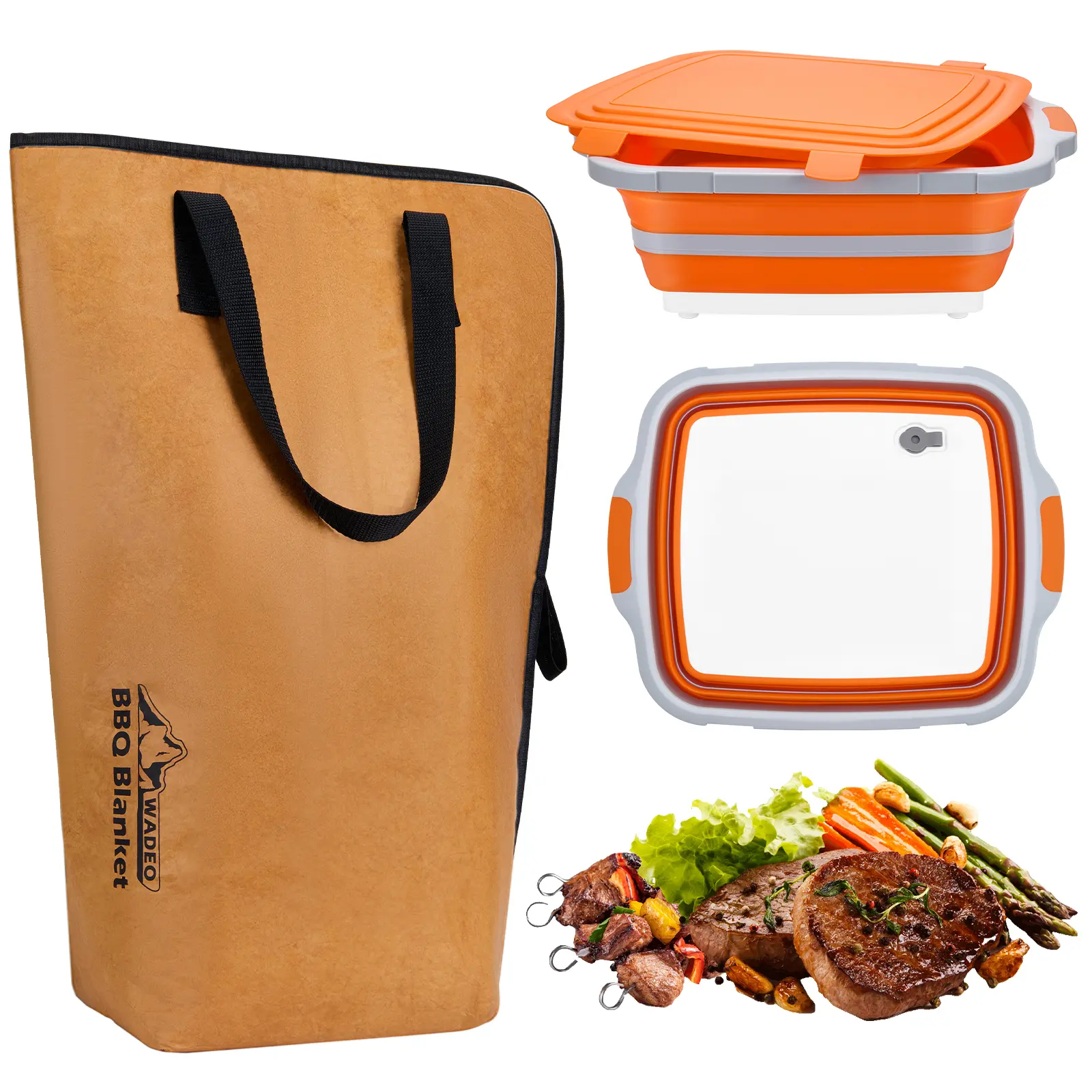 Collapsible BBQ Prep Tub Kit, 16L Collapsible Silicone Basin with Cutting Board Lid and Insulated Meat Resting Bag, Portable Grill Accessories for Camping, Great Dad Gifts summerwins