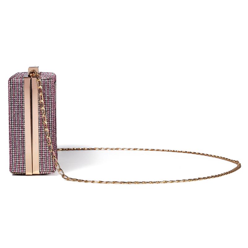 Women Retro Pink Radio Shape Crossbody Bag Rhinestone Metal Vintage Evening Clutch Purses