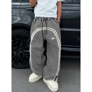 Men's Casual Sporty Long Pants, Star Pattern Cotton Sweatpants, Zipper Leg Loose Fit, All Season Fashionable Men's Clothing, Casual Sporty Trousers, Casual Comfy Sweatpants