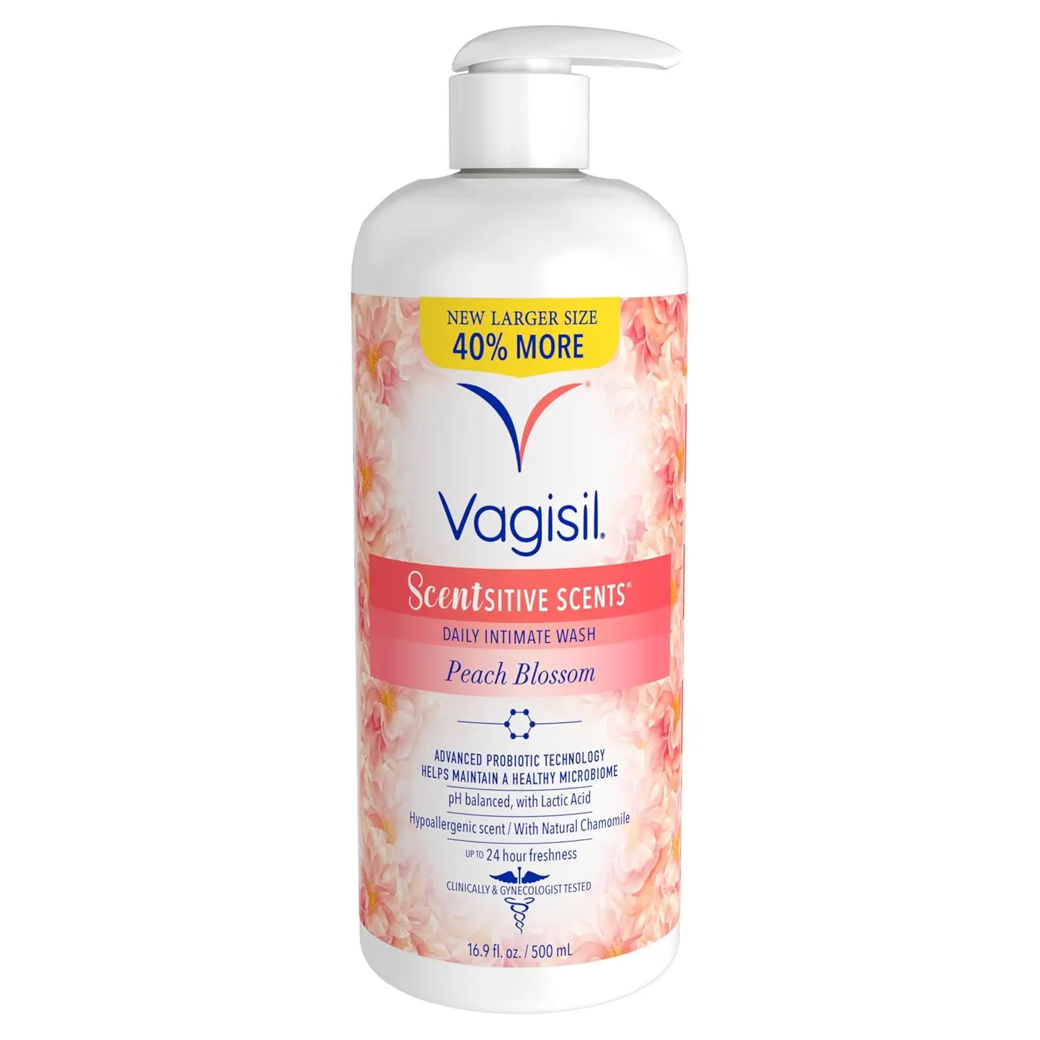 Vagisil Scentsitive Scents Feminine Wash, Peach Blossom, 12 Fl Oz(1 Pack) | Peach Blossom pH balanced feminine wash for sensitive skin. With natural chamomile. Hypoallergenic & gynecologist tested.