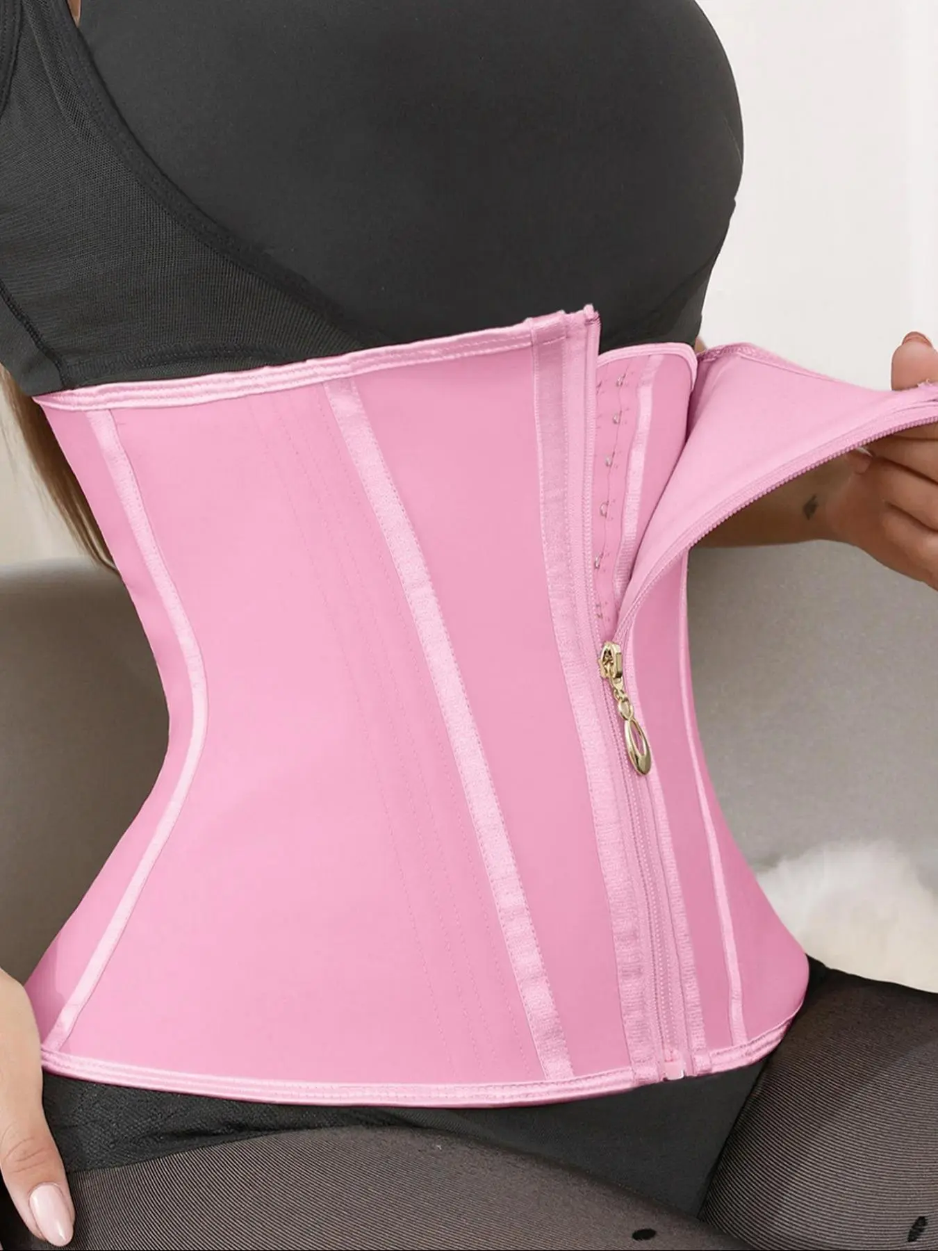 Women's Solid Color Hook & Eye Closure Trainer, Breathable Zipper Waist Cincher, Tummy Control Shaper for Daily Wear, Abdominal Belt,  Waist Trainer, High Waist Shapewear, Shapewear
