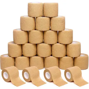 Self Adhesive Bandage Wrap Tattoo Grip Tape 2 inch x 5 Yards Cohesive Bandage Wrap Medical Wrap for Sports & First Aid, Elastic Self Sticking Bandage Tape Vet Wrap for Dogs (2 Inch, 24-Beige)