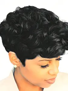 Short Pixie Wigs Short Black Curly Pixie Wigs Synthetic Hair Wigs Natural Wavy Black Burgundy grey Pixie Cut Wig Short Curly Layered Pixie Wig Stylist Friendly Wig