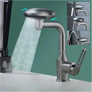 Space Shuttle Rotating Bathroom Faucet with 4 Adjustable Waterfall Settings, Stainless Steel and Brass, 360° Swivel Design, Eco-Friendly with 23.6 Inch Hose, Faucet Sprayer Attachment