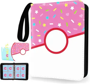 Pocket Card Binder 4 Album Pink Donut Trading Cards 400 Card Holder Zipper Binder Girl Teen Collection
