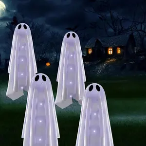 Halloween Decorations, 4 Pack Floating Ghost Light Garlands, Indoor Party Hanging Ghosts, Home Table, Fireplace, Kitchen Room Decoration