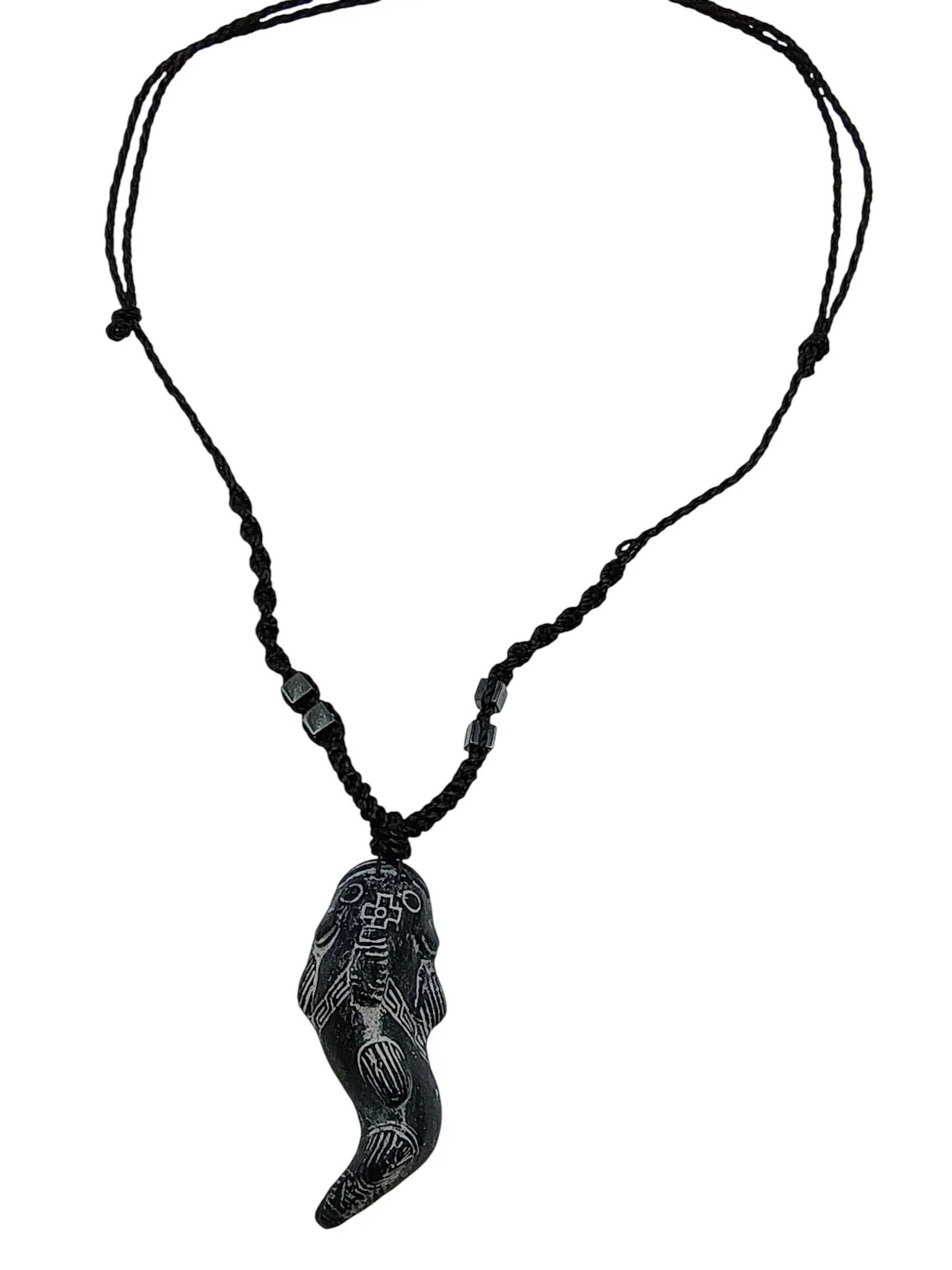 Unisex Necklace Woven Macramé Thread Processed Stone Fish Design