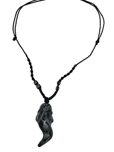 Unisex Necklace Woven Macramé Thread Processed Stone Fish Design