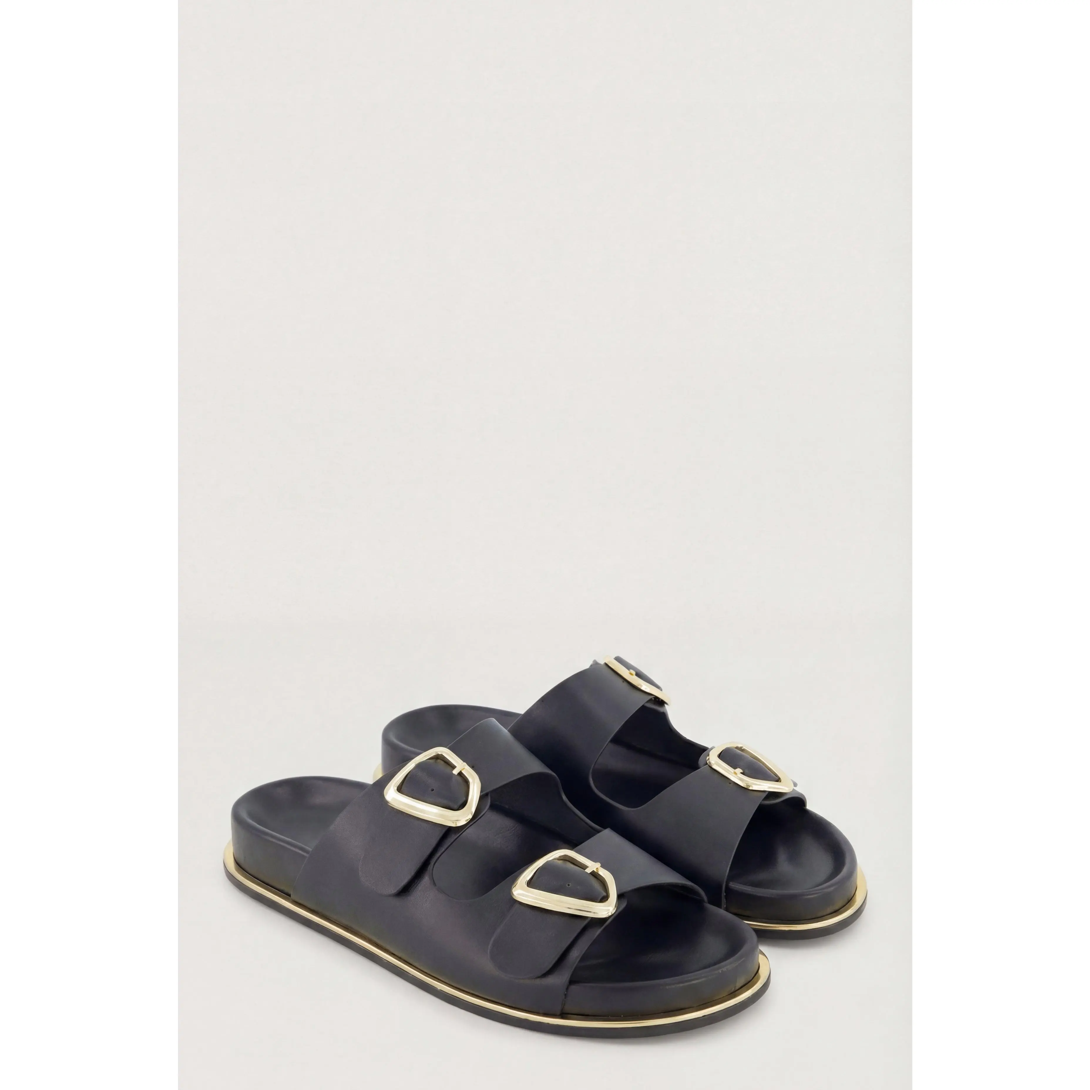 Double Buckle Trim Slide Sandals
