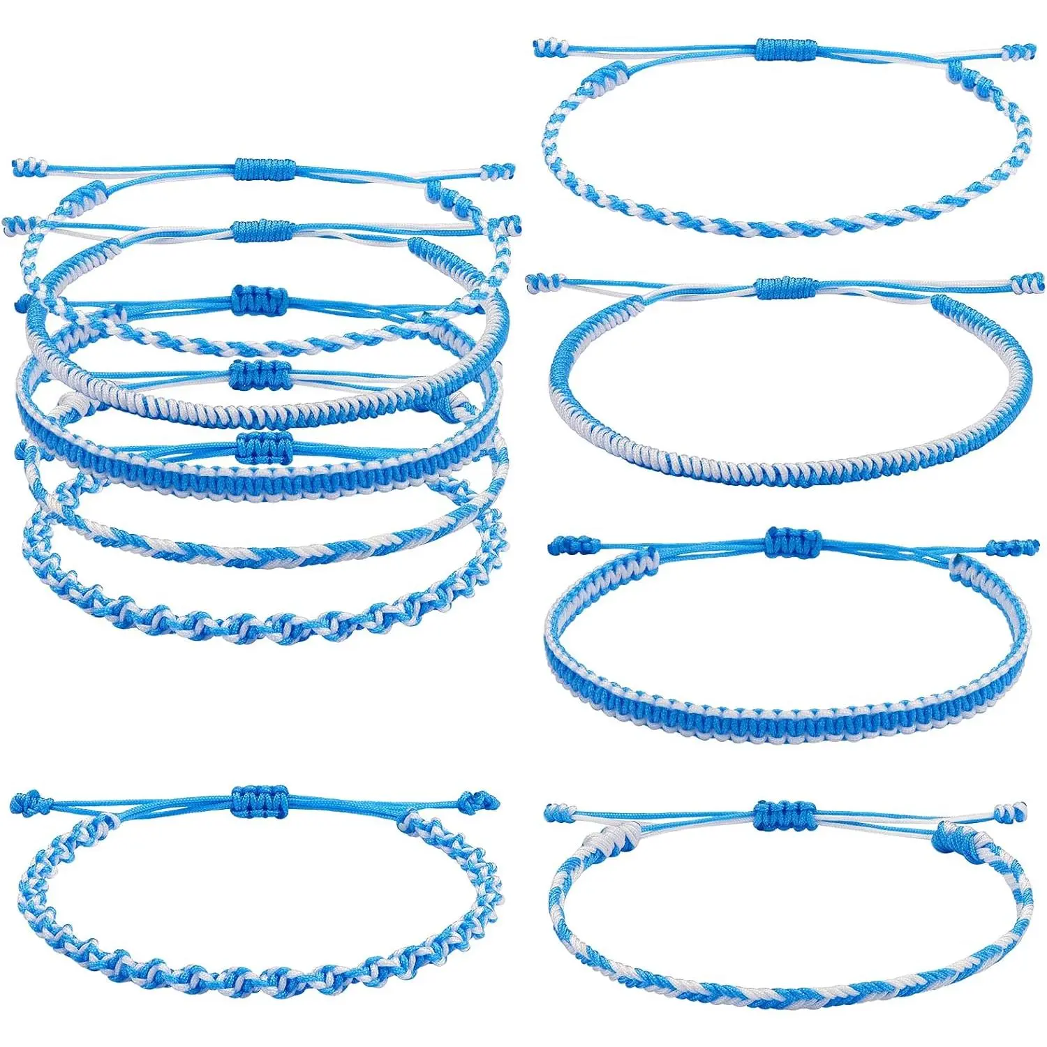 5 count 5 Styles Nylon Thread Woven Braided Bracelets Set Handmade Braided Rope Bracelets Surfer Stretch Friendship Bracelets Adjustable Wrist Cord for Women Men, Light Sky Blue