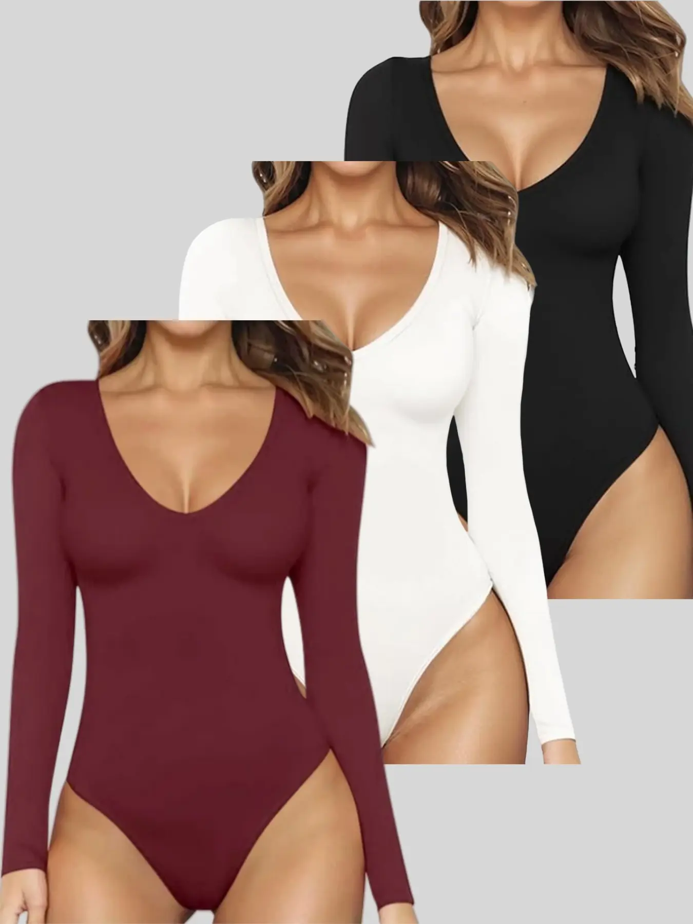 New Fashion Slim Fit Versatile Solid Color Women's Tight-Fitting Bodysuits Three-Piece Set, Stylish and Comfortable Ladies' Clothing