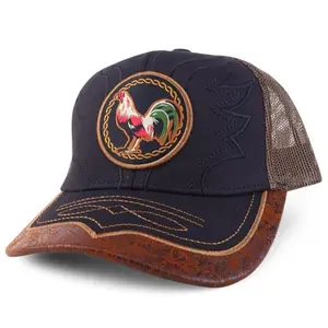 Rooster Leather Style Trucker Hat- Cap with Embroidery, Adjustable Strap, Breathable Cotton, Ideal for Casual Wear & Mexican Culture Apparel - Gorra Mexicanas